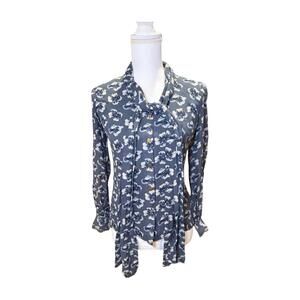 Tory Burch Floral Tie-Neck Blouse, Size 2